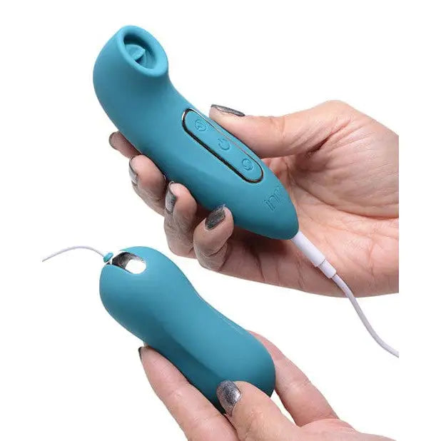 Teal Inmi Entwined Silicone Thumping Egg & Clitoral Stimulator with buttons and a cord