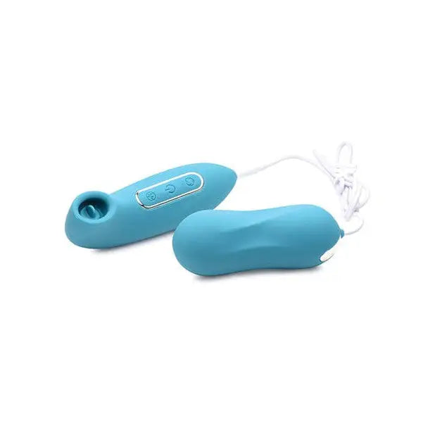 Turquoise Inmi Entwined Silicone Thumping Egg & Clitoral Stimulator with control buttons