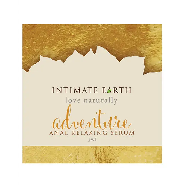 Text centered on gold foil background for Intimate Earth Adventure Anal Relax 3 ml