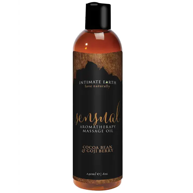 Intimate Earth Sensual Massage Oil 240 ml with black label and gold foil