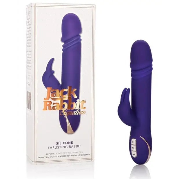 CalExotics Vibrator Jack Rabbit Signature Silicone Thrusting Rabbits - Purple at the Haus of Shag