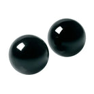 Jaded Glass Ben Wa Balls: Two glossy black spheres with light reflections