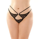 Fantasy Lingerie Thong Queen Size / Black Jasmine Strappy Lace Thong W/front Keyhole Cut Out at the Haus of Shag