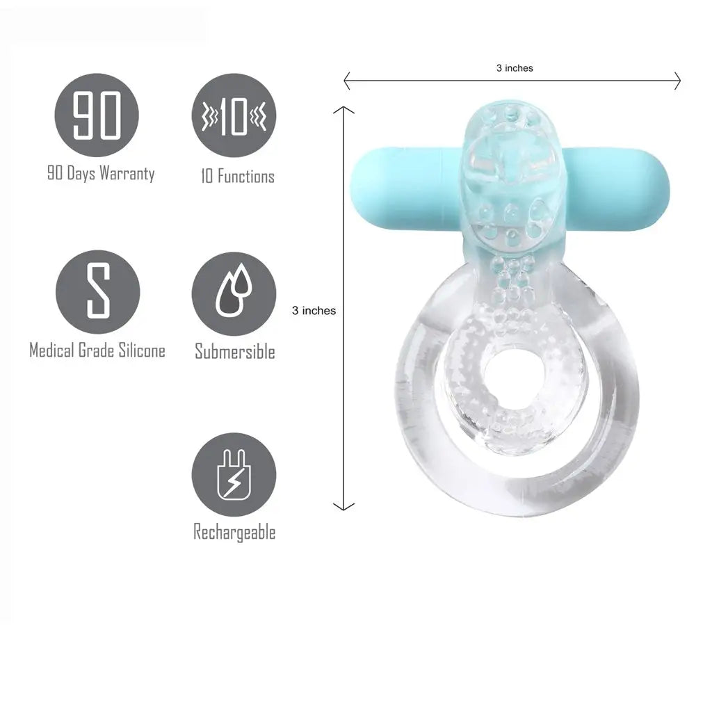 Jayden Rechargeable Vibrating Cock Ring Clear Sleeve - Cock Ring