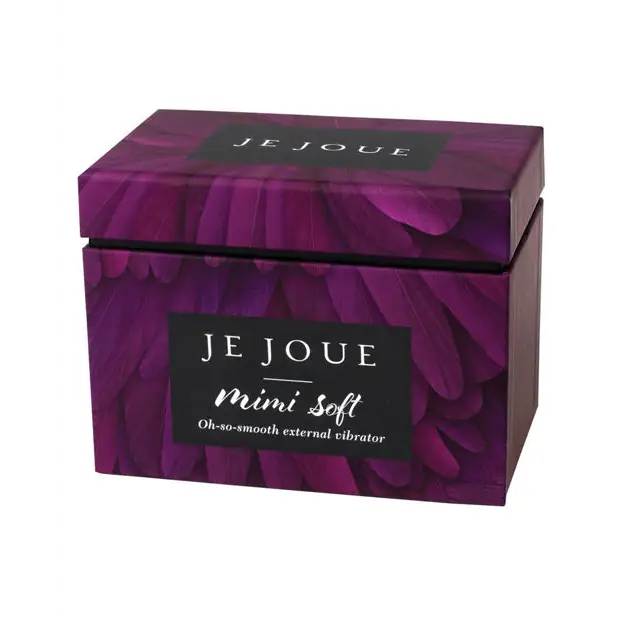 Purple box with black label and feathers for Je Joue Mimi Soft Clitoral Vibrator Fuchsia