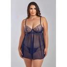 Jennie Cross Dyed Galloon Lace & Mesh Babydoll Navy - Babydoll