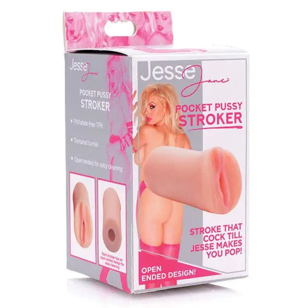 Jesse Jane Pocket Pussy Stroker in pink and gray box with suggestive imagery and text