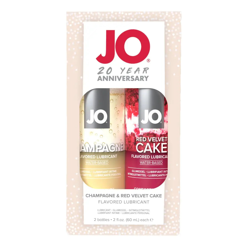 JO 20th Anniversary Gift Set includes champagne and red velvet flavored personal lubricants