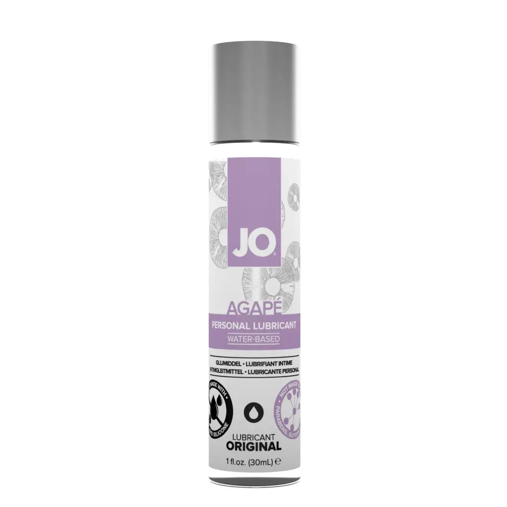 Bottle of JO Agapé water-based personal lubricant, JO Agape Original 1oz