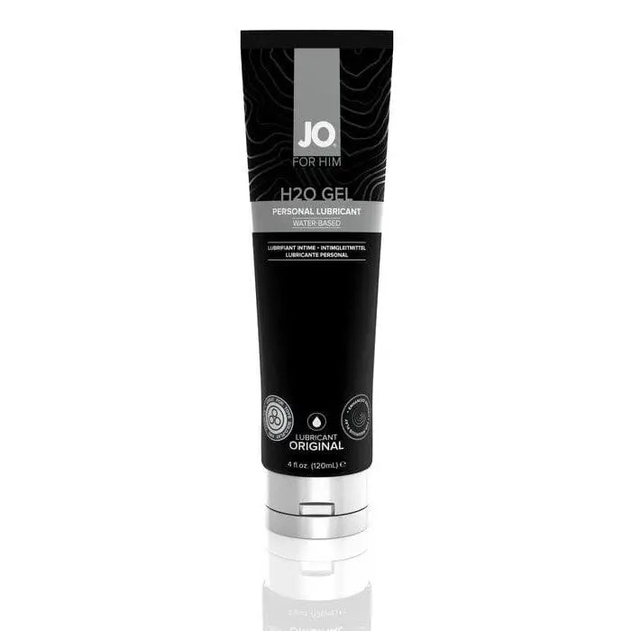 Black tube of JO H2O Gel Original water-based lubricant for men, 8 fl oz