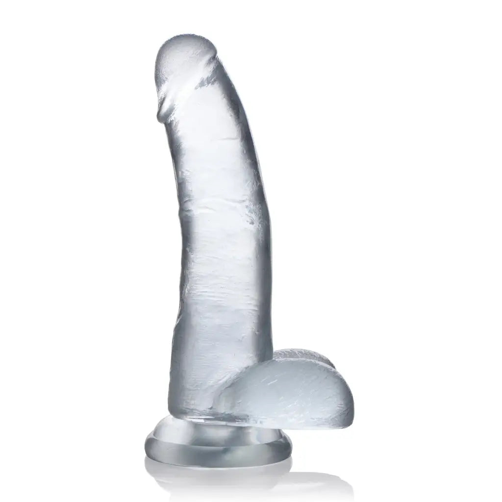 Jock C-Thru Dildo with Balls - Phthalate Free, Transparent with Suction Cup Base for Easy Use