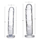 Clear glass Jock C-Thru Slim Dildo with measurements; perfect for based lubricants and curve toys