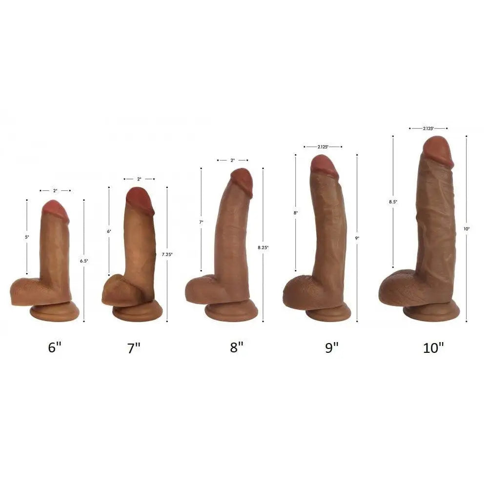 A set of realistic Jock Dark Bareskin Dildos with Balls in sizes from 6 to 10 inches