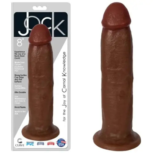 Jock Dong 8in. realistic brown silicone phallus-shaped adult toy, chocolate color