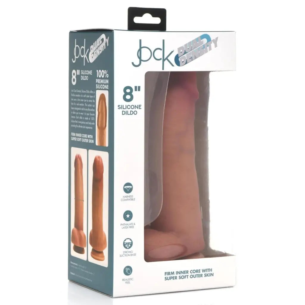 Jock Dual Density Silicone Dildo with Suction Cup and Balls in packaging