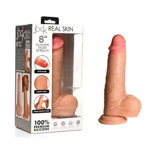 Jock Real Skin Silicone Dildo with Balls 8 in. Light - Realistic Dildo