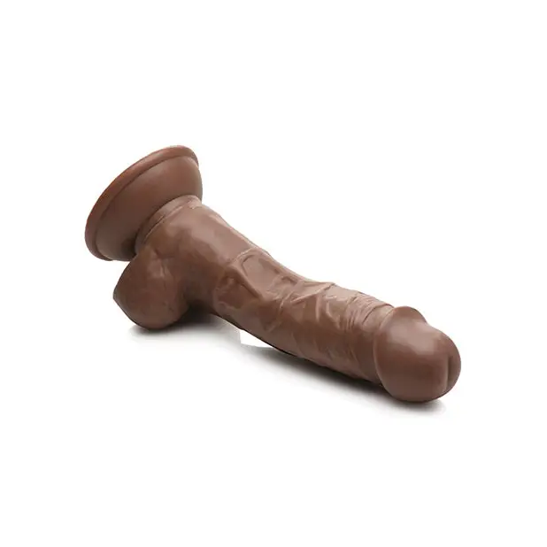 Jock Weightlifting Wesley 7 in. Dildo with Balls Dark - chocolate toy with wooden handle