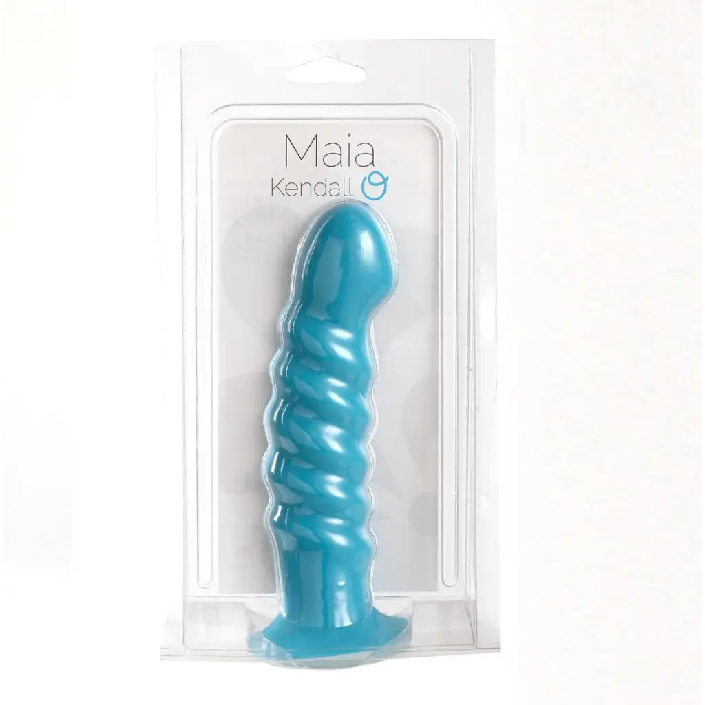 Kendall Silicone Dong in package, with blue anal dil dil made of medical grade silicone from Maia Toys