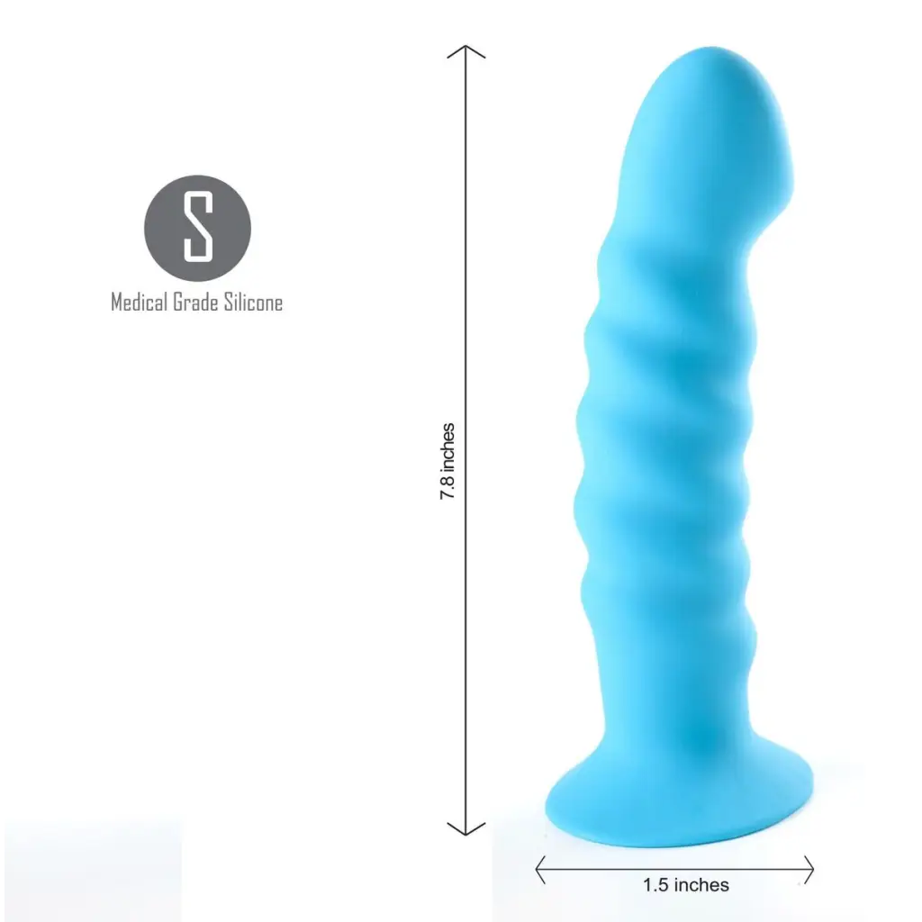 Close-up of Kendall Silicone Dong in blue, made from medical grade silicone by Maia Toys