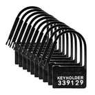 Set of black numbered plastic chastity locks arranged in a curved line from Keyholder 10 Pack