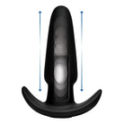 Black silicone Kinetic Thumping 7x Anal Plug with graduated spherical bulbs inside