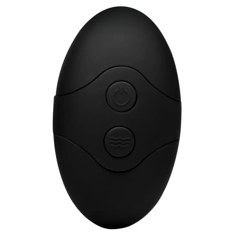 Black Kinetic Thumping 7x Anal Plug with two circular buttons on its oval surface