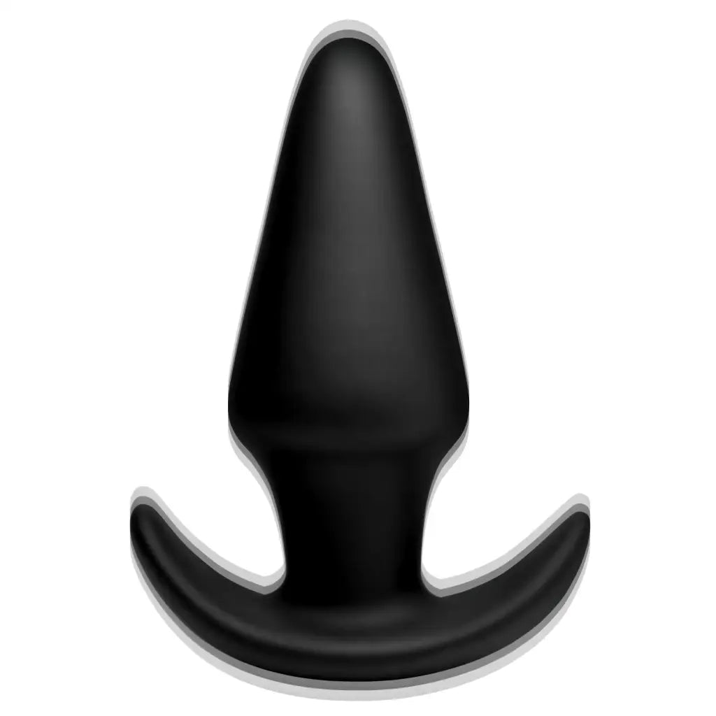 Black silicone Kinetic Thumping 7x Anal Plug with flared base for enhanced performance