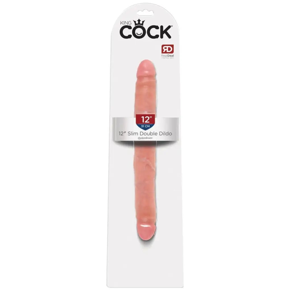 King Cock 12’ Slim Double Ended Dildo in pink silicone retail packaging