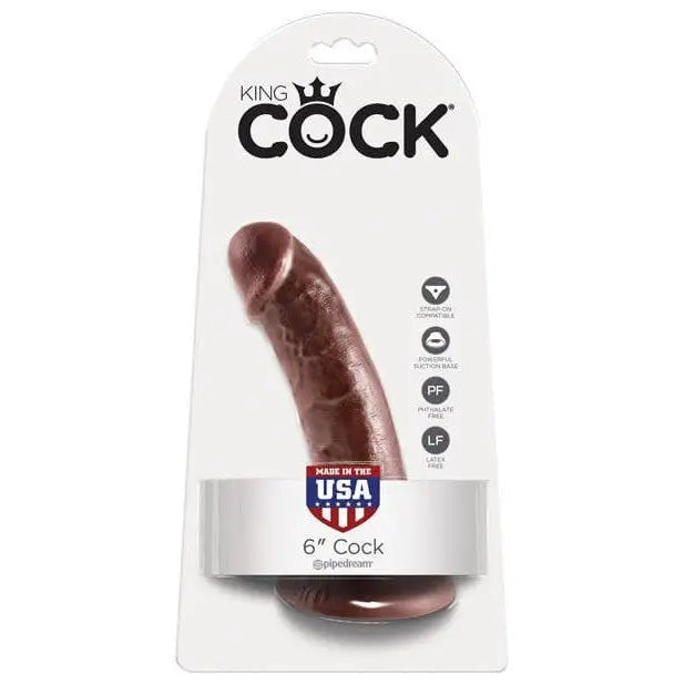 King Cock 6’ realistic dildo with suction cup base in brown silicone packaging