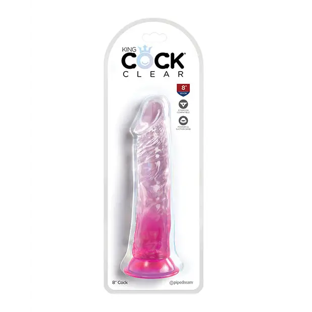 King Cock Clear 8in Pink - Pink - Realistic Dildo