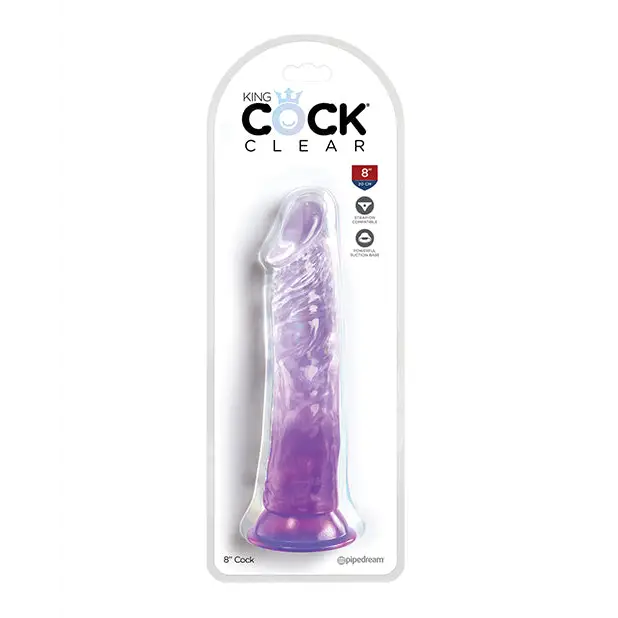 King Cock Clear 8in Pink - Purple - Realistic Dildo