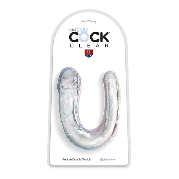 King Cock Clear Medium Double Trouble Dildo - Clear - Dongs & Dildos