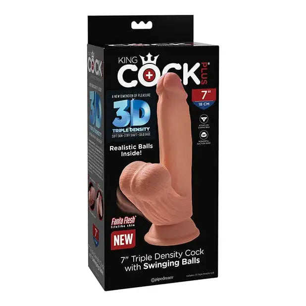 King Cock Plus Triple Density Dildo with Swinging Balls - 7’’ / Caramel - Realistic Dildo