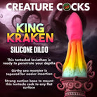 Colorful silicone dildo with suction cup base shaped like a kraken from Creature Cocks King Kraken