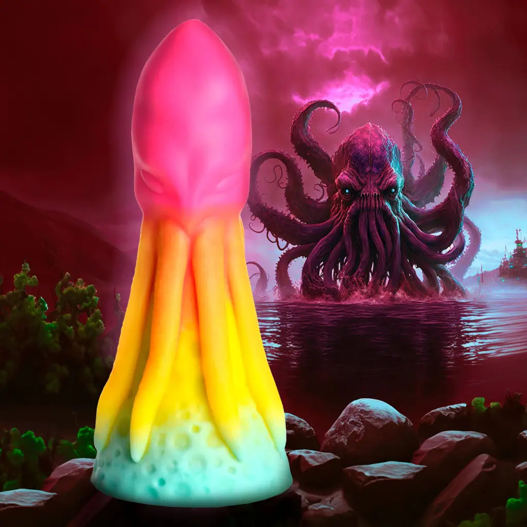 Rainbow-colored lava lamp-shaped Creature Cocks King Kraken Dildo with suction cup base