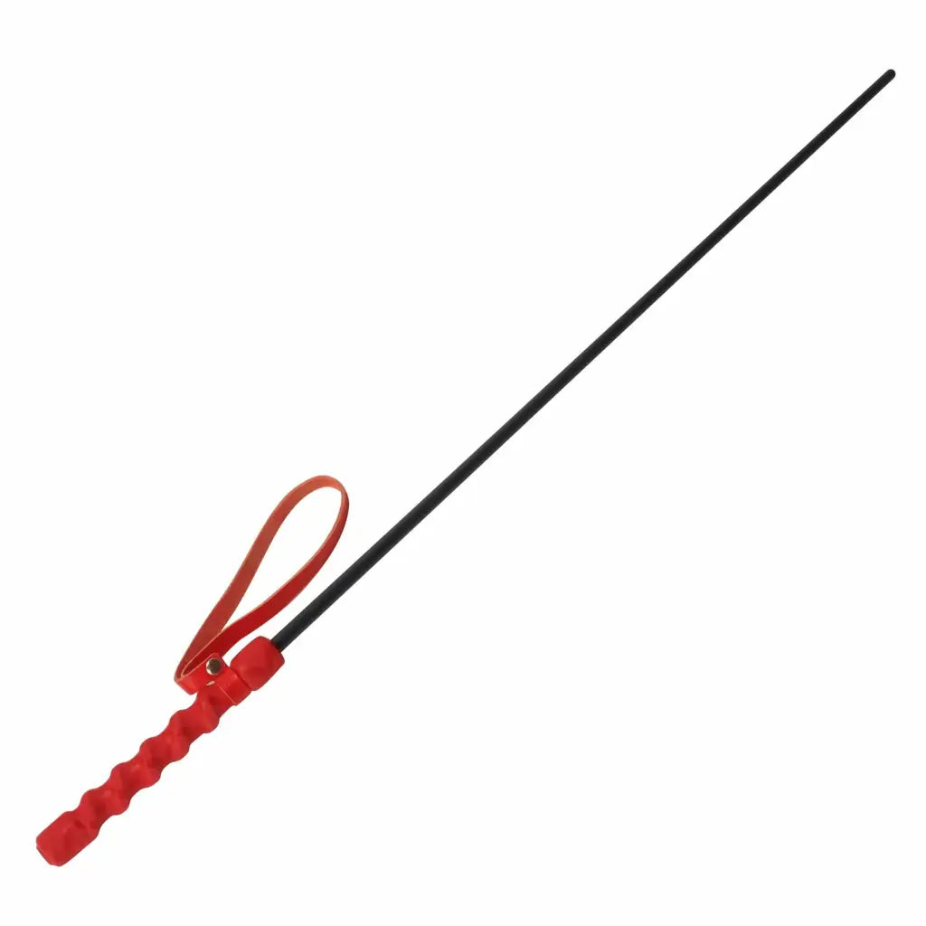 Kink Industries Intense Impact Cane - Red-handled riding crop with long black shaft