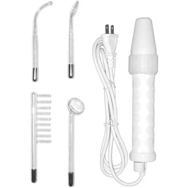 Close-up of Kinklab Neon Wand: white device with cord and brush attachment