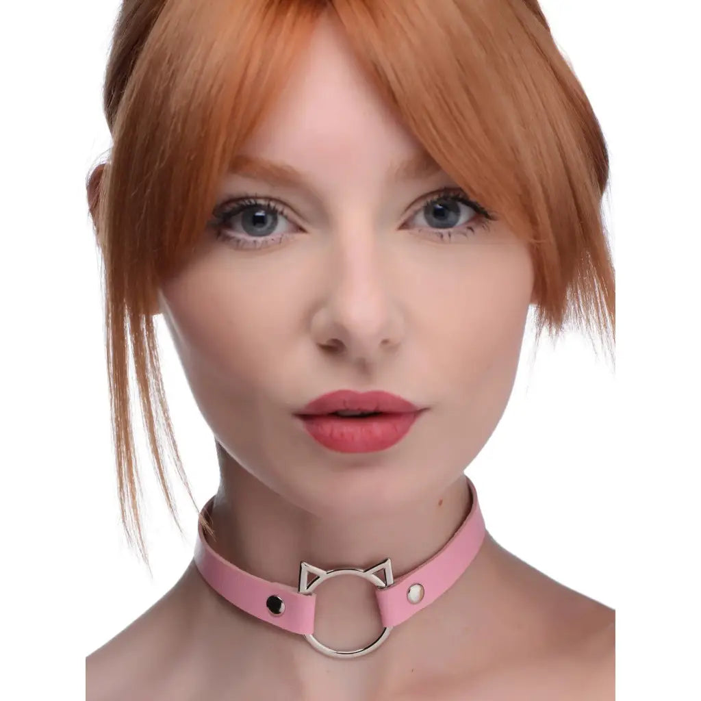 Master Series Collar Pink Kinky Kitty Ring Slim Choker at the Haus of Shag