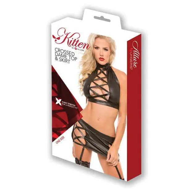 Product packaging for Kitten Crossed Dame Top & Skirt lingerie set