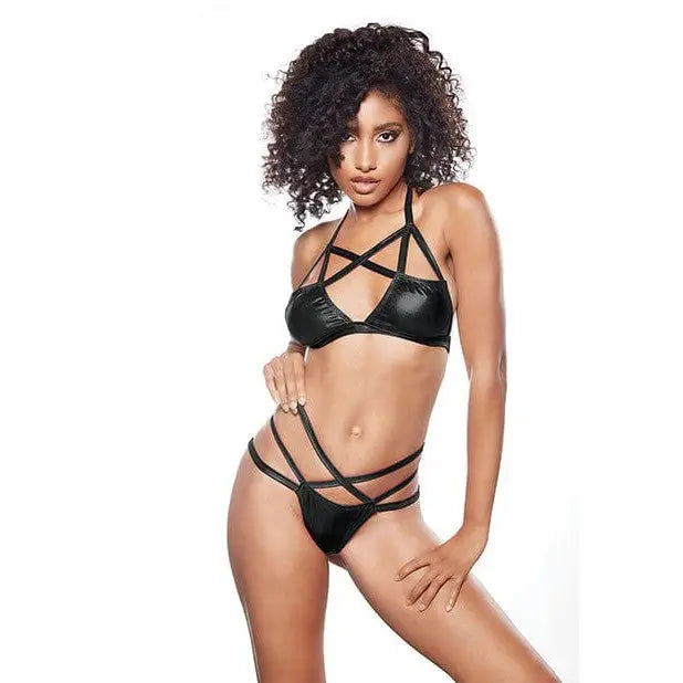 Allure Lingerie Lingerie Set Kitten Sugar & Blush Criss Cross Bralette & Thong Black O/s at the Haus of Shag