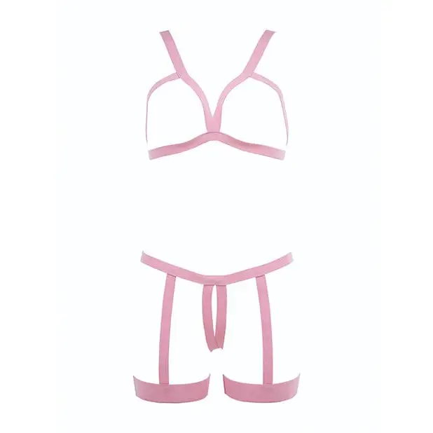 Allure Lingerie Lingerie - Packaged Kitten Teaser Strappy Open Cup Bra & Open Panty W/leg Straps O/s at the Haus of Shag