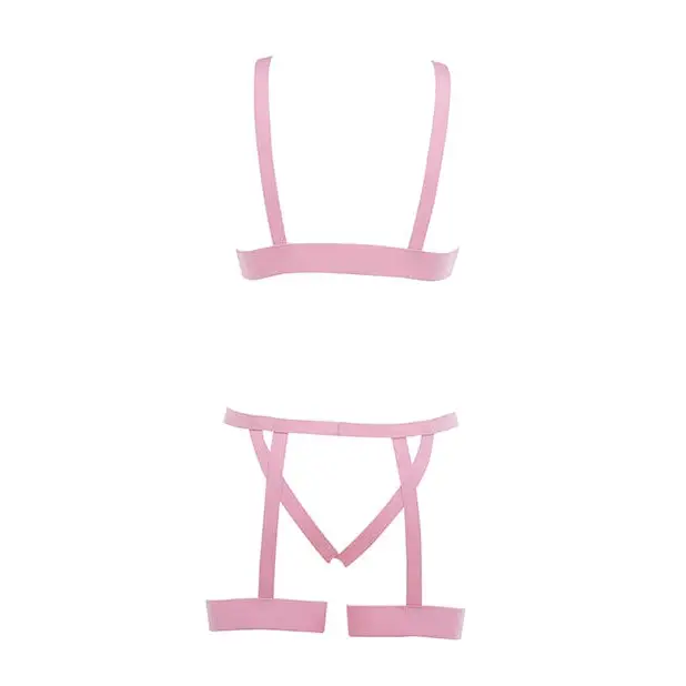 Allure Lingerie Lingerie - Packaged Kitten Teaser Strappy Open Cup Bra & Open Panty W/leg Straps O/s at the Haus of Shag