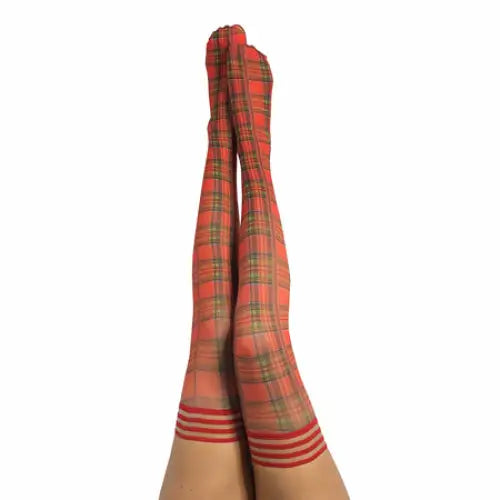 Kixies Grace Plaid Thigh-High Red Size B - Stockings