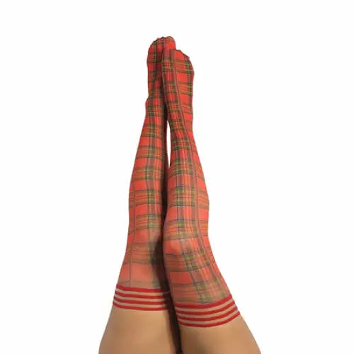 Kixies Grace Plaid Thigh-High Red Size D - Stockings