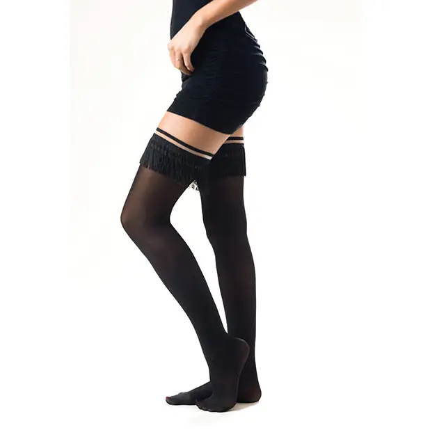 Kix’ies Keila Semi Opaque Fringe Thigh High Black B - Stockings