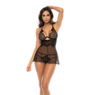 Lace Long Line Underwire Bra w/Removable Skirt & Thong Panty Black - S/M - Lingerie - Packaged