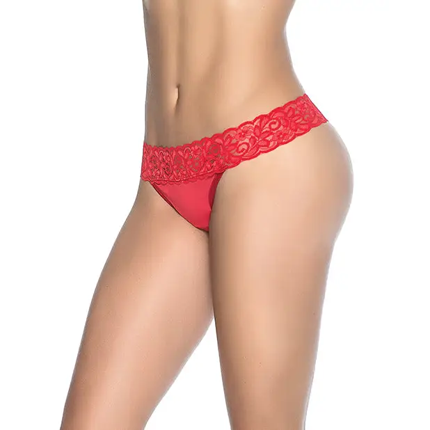 Lace Trim Thong Red - Thong