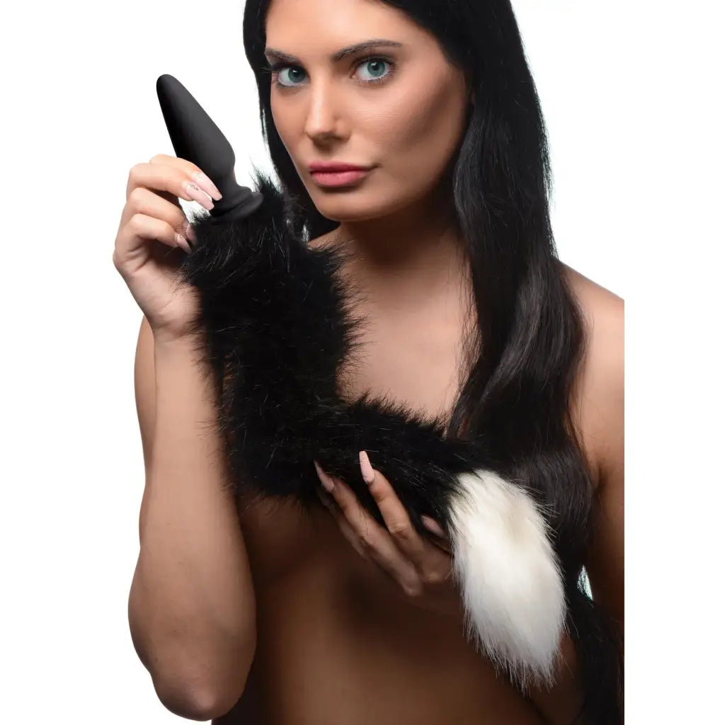 Tailz Tail Plug Black And White Large Anal Plug With Interchangeable Fox Tail at the Haus of Shag