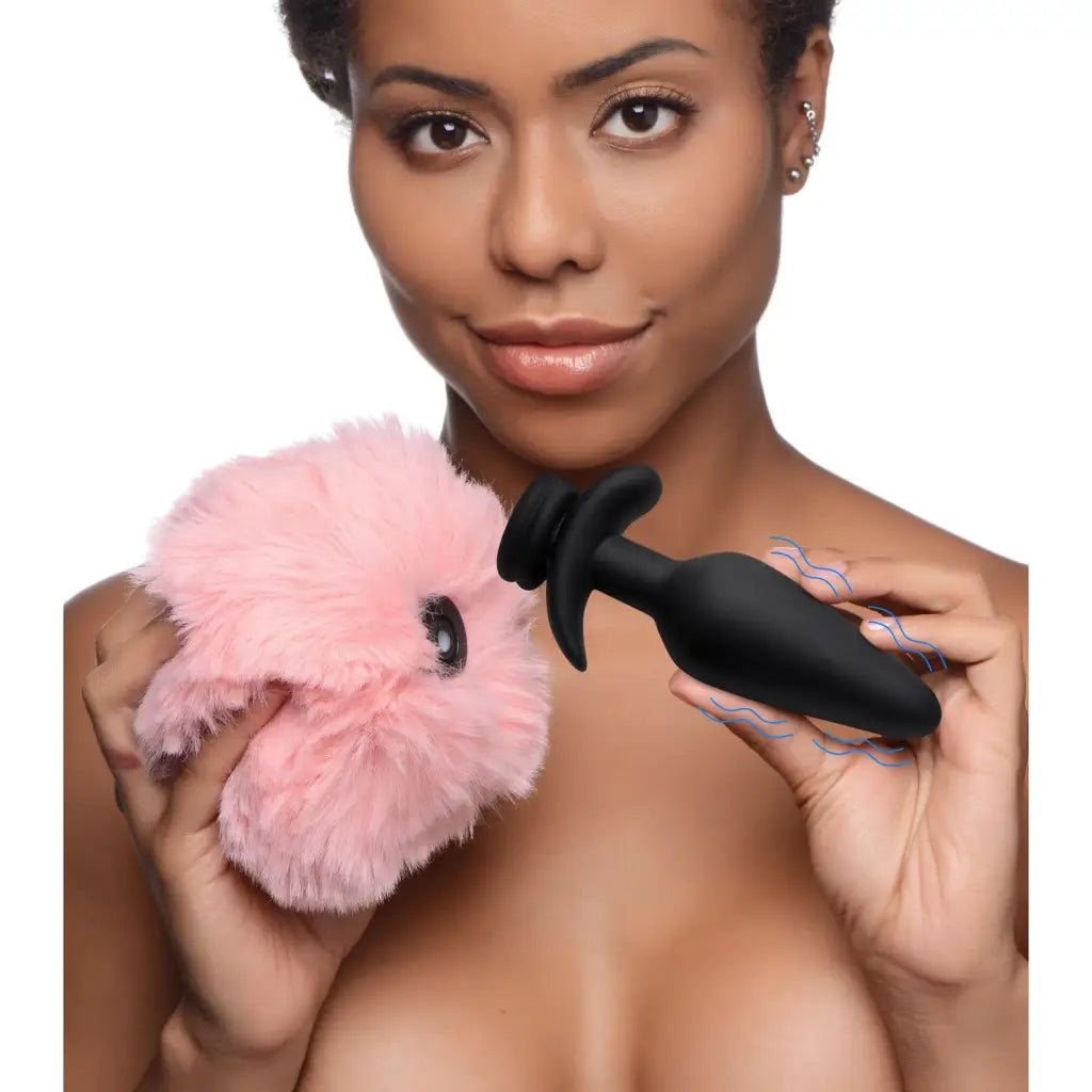 Tailz Tail Plug Pink Large Vibrating Anal Plug With Interchangeable Bunny Tail at the Haus of Shag