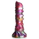 Colorful iridescent dildo with textured shaft and cup base, Larva Silicone Ovipositor